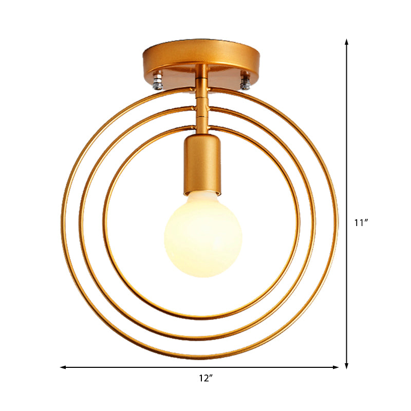 Triple Metal Ring Ceiling Mount Light Fixture Modern 1 Light Golden Flush Ceiling Light Fixture for Bedroom