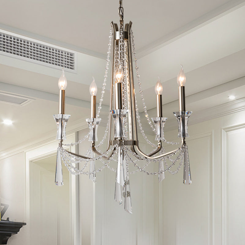 Candle Dining Room Chandelier Lighting Fixture Countryside 5/6 Lights Chrome Drop Pendant