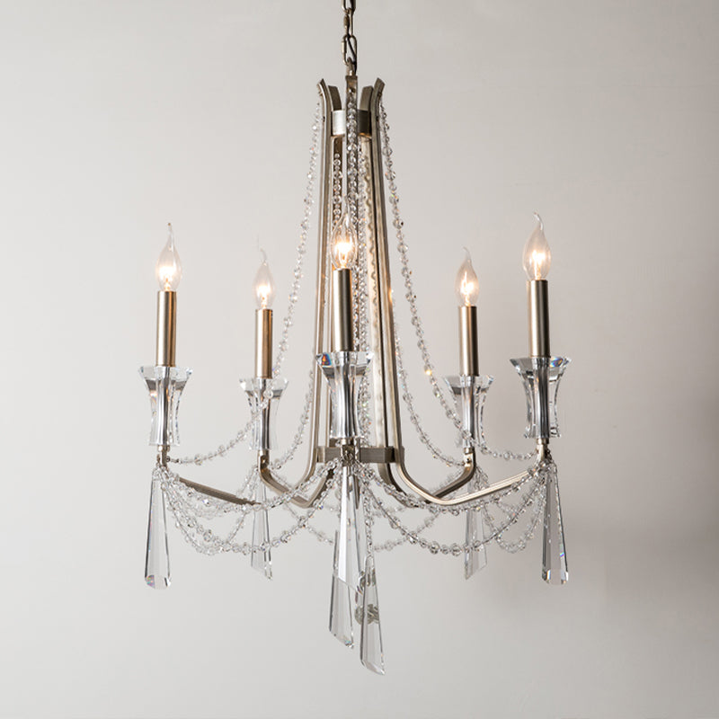 Candle Dining Room Chandelier Lighting Fixture Countryside 5/6 Lights Chrome Drop Pendant