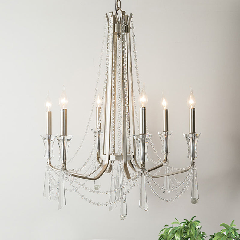 Candle Dining Room Chandelier Lighting Fixture Countryside 5/6 Lights Chrome Drop Pendant