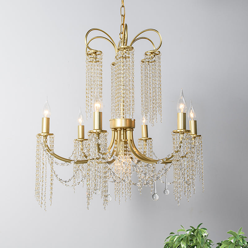 Crystal Gold Plafond lustre perlé 6/8 Lumières Traditionnel suspendu suspendu pour le salon