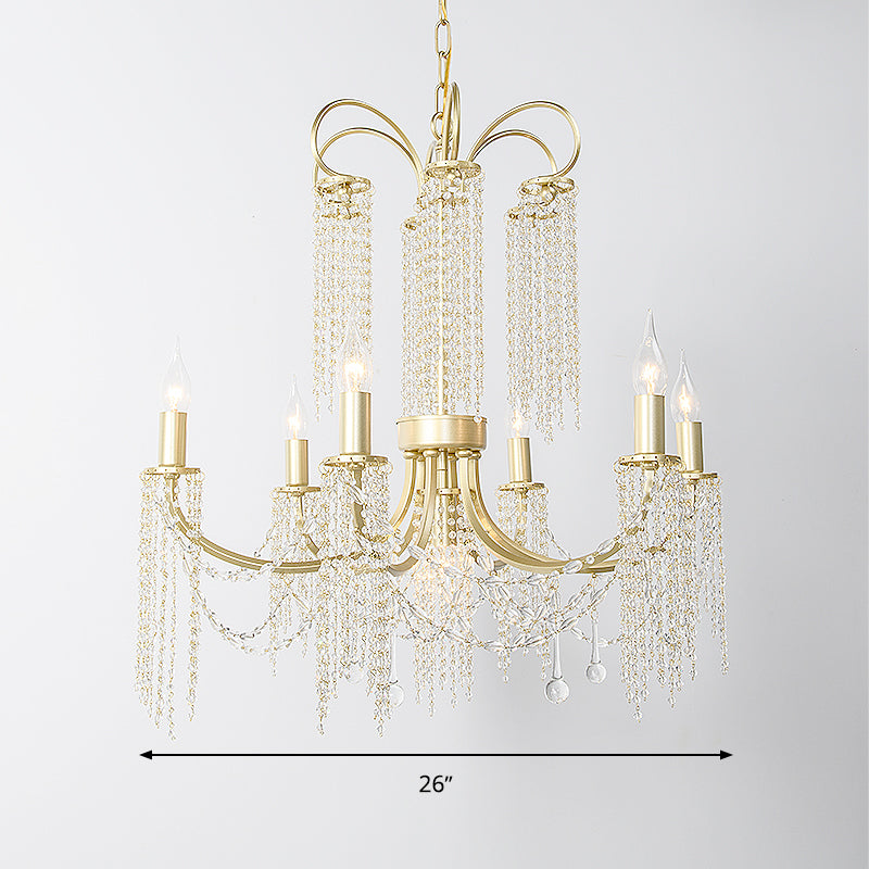 Crystal Gold Plafond lustre perlé 6/8 Lumières Traditionnel suspendu suspendu pour le salon