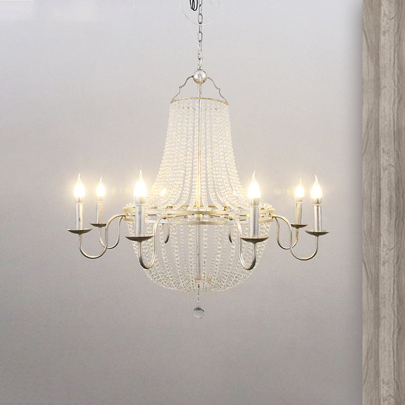 Minimalism Beaded Hanging Chandelier 6 Lights Crystal Pendant Lamp in Silver for Living Room