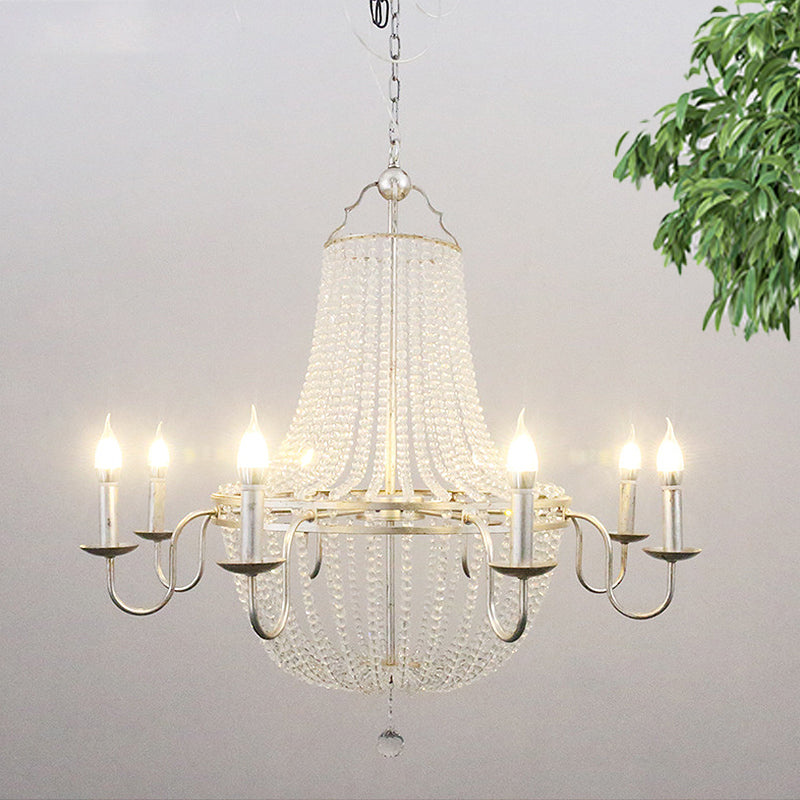 Minimalism Beaded Hanging Chandelier 6 Lights Crystal Pendant Lamp in Silver for Living Room