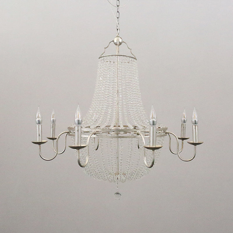 Minimalism Beaded Hanging Chandelier 6 Lights Crystal Pendant Lamp in Silver for Living Room