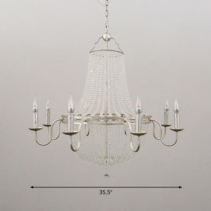 Minimalism Beaded Hanging Chandelier 6 Lights Crystal Pendant Lamp in Silver for Living Room