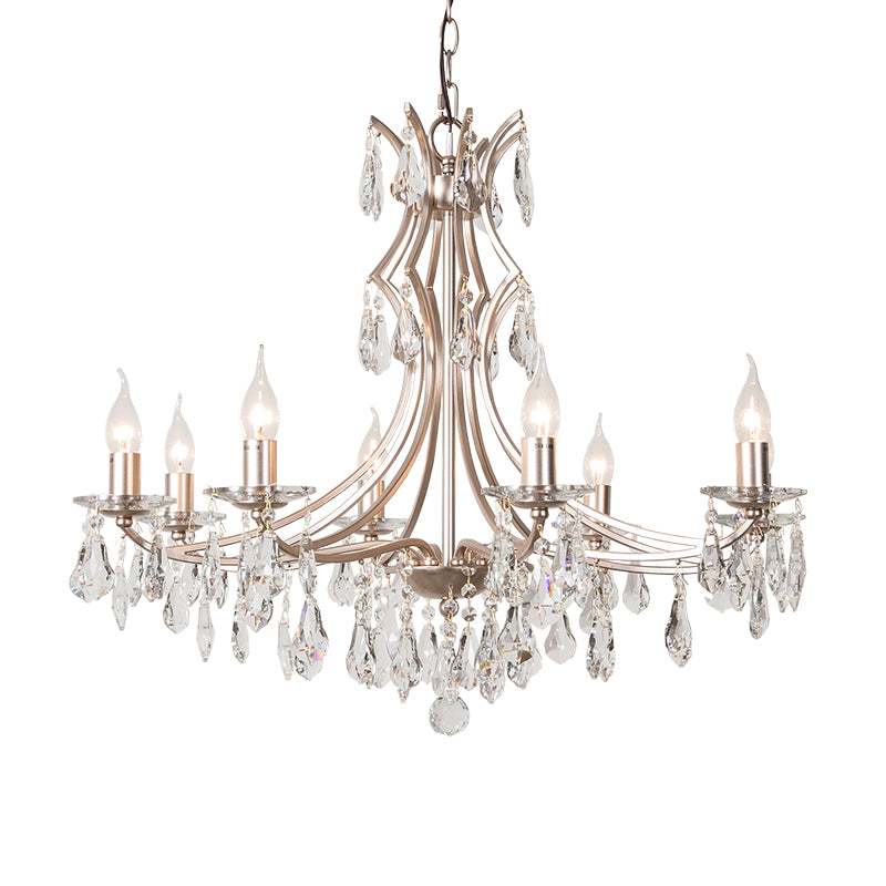 8 lumières Light Chandelier d'éclairage de lustre Lodge Chrome Crystal Suspension Lampe pour le salon