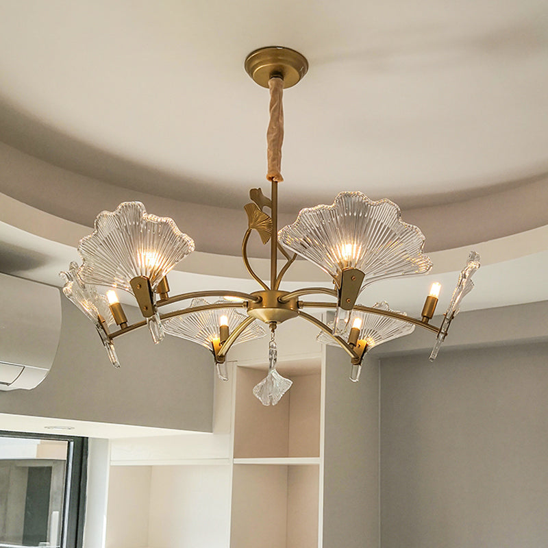 6/8 lumières Plafond en forme de feuilles lustre en laiton rustique cristal suspendu suspendu pour le salon
