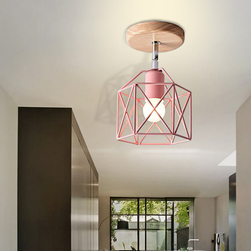 Lámpara de techo hexagonal gris/blanco/rosa/amarillo/azul/verde, lámpara de techo modernista de Metal de 1 cabezal, montaje semiempotrado para dormitorio