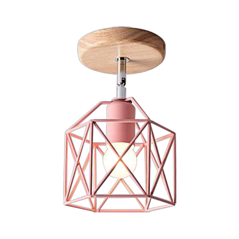 Lámpara de techo hexagonal gris/blanco/rosa/amarillo/azul/verde, lámpara de techo modernista de Metal de 1 cabezal, montaje semiempotrado para dormitorio