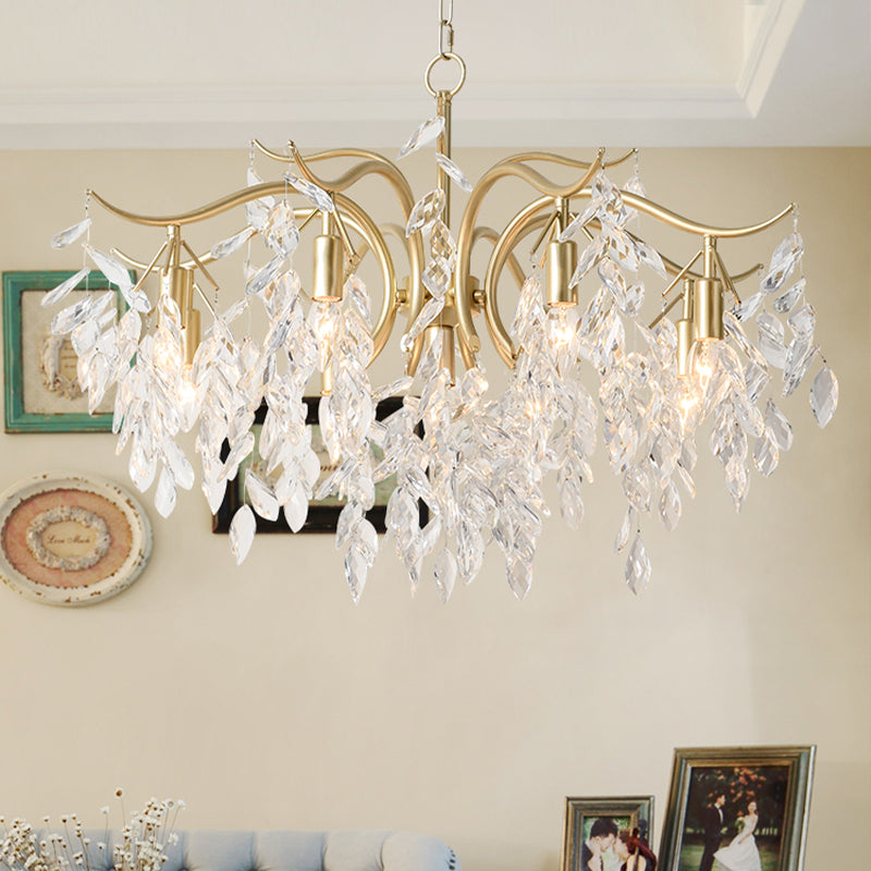 Pendre Crystal Curvy Curvy Chandelier Rural 4/7/9 Lumières salon suspendu plafonnier en laiton