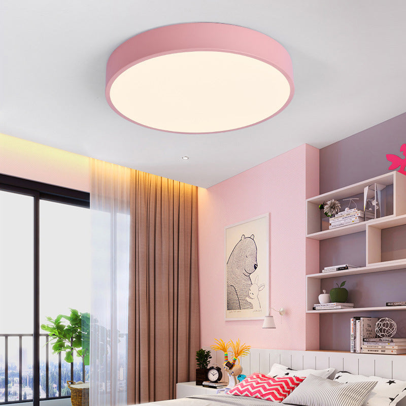 Macaron Round Flush Mount Ceiling Light Fixture with White Acrylic Shade