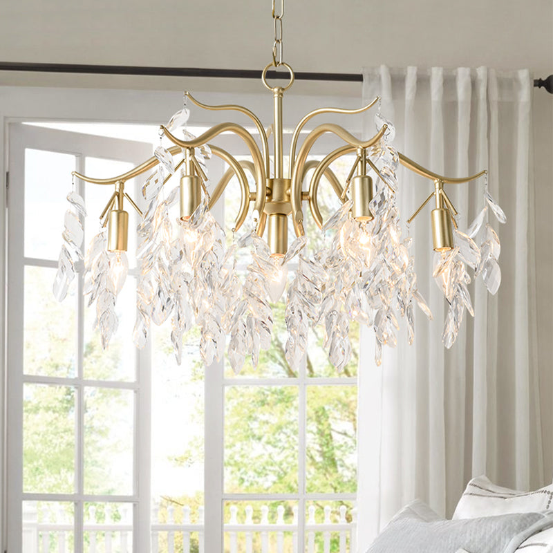 Pendre Crystal Curvy Curvy Chandelier Rural 4/7/9 Lumières salon suspendu plafonnier en laiton
