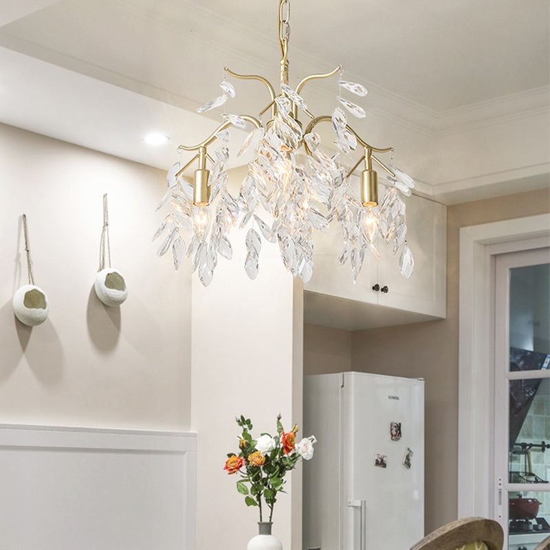 Pendre Crystal Curvy Curvy Chandelier Rural 4/7/9 Lumières salon suspendu plafonnier en laiton