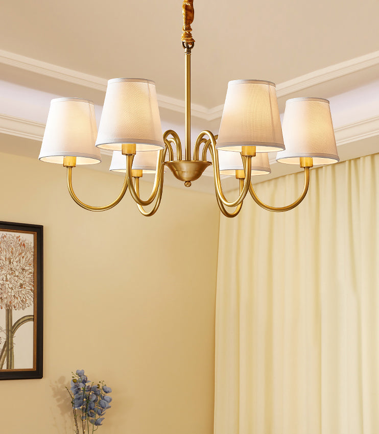 Cone Chandelier Light Fixture Traditional Fabric Shade Pendant Lighting for Restaurant