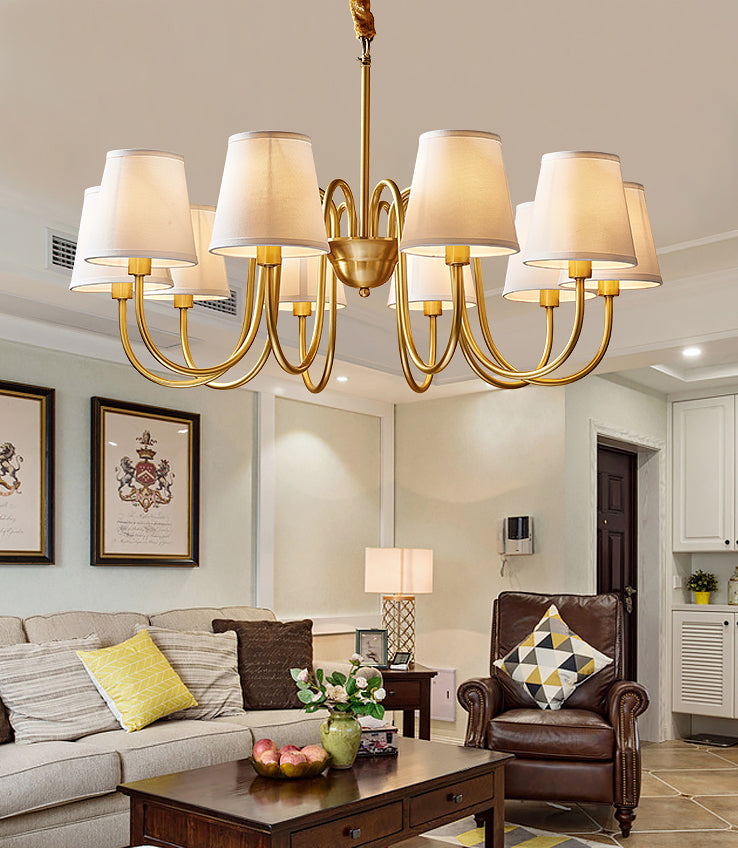Cone Chandelier Light Fixture Traditional Fabric Shade Pendant Lighting for Restaurant