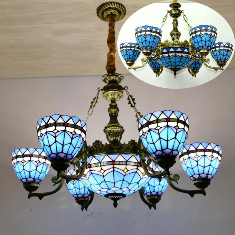 Ciotola lampadario dispositivo di illuminazione in stile tiffany in vetro artistico appennato il lampadario