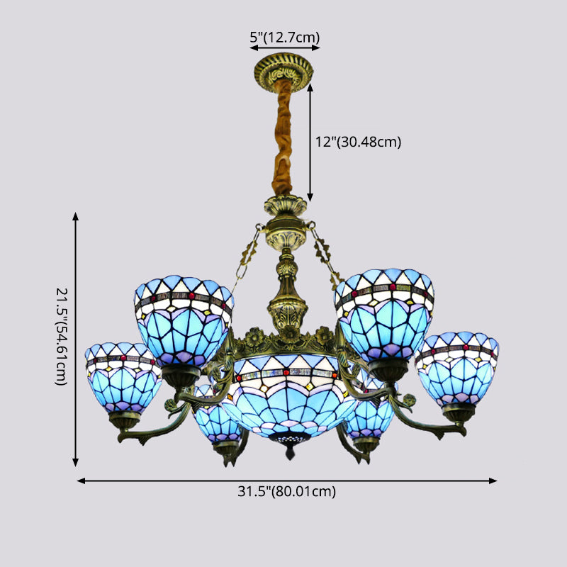 Ciotola lampadario dispositivo di illuminazione in stile tiffany in vetro artistico appennato il lampadario