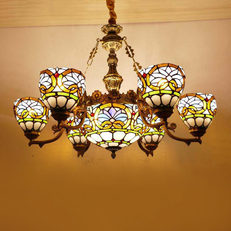 Ciotola lampadario dispositivo di illuminazione in stile tiffany in vetro artistico appennato il lampadario