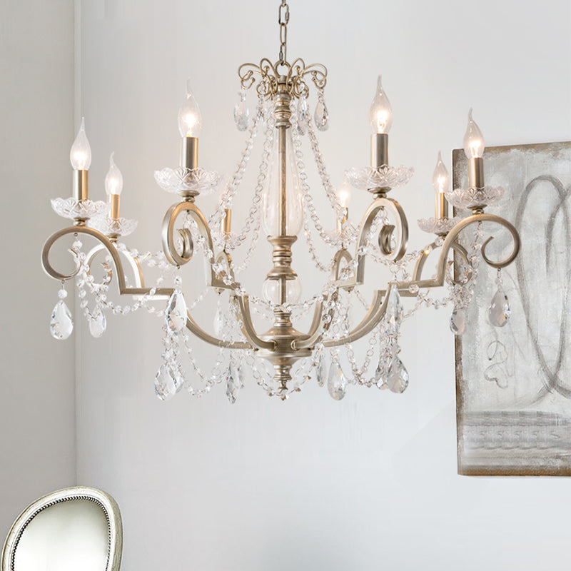 Cougie Clear Crystal Chandelier Lightture Rustic 3/6/8 Lights Living Room Suspension Lampe en argent