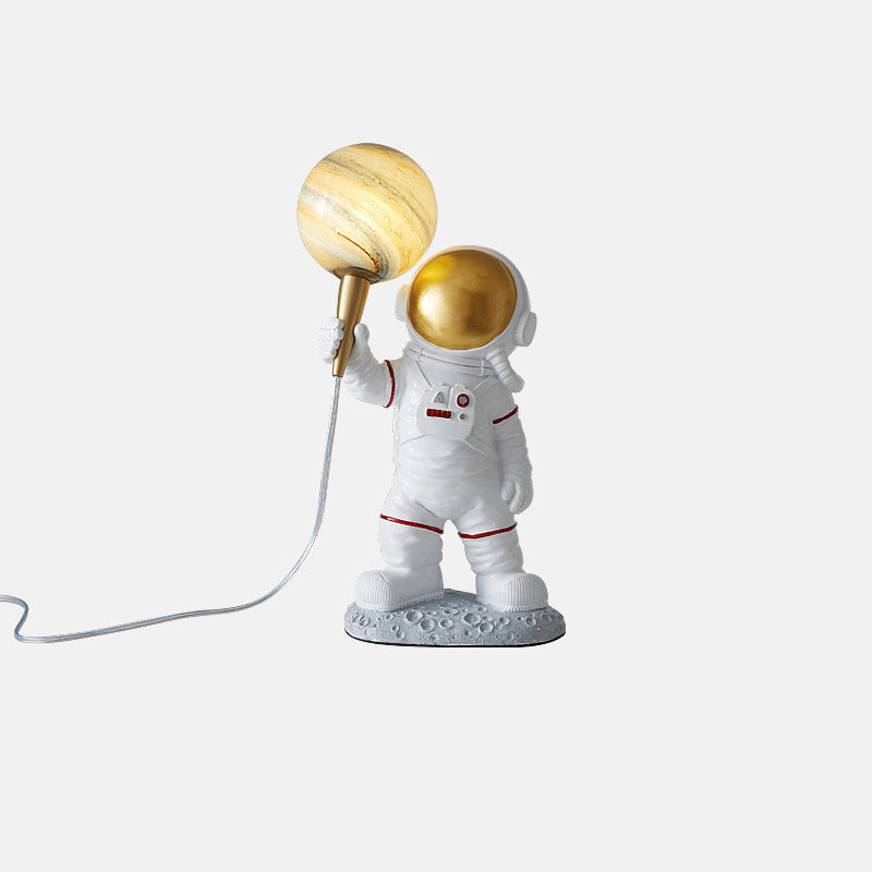 Childrens 1-Light Night Lamp Spaceman and Planet Table Light with Glass Shade