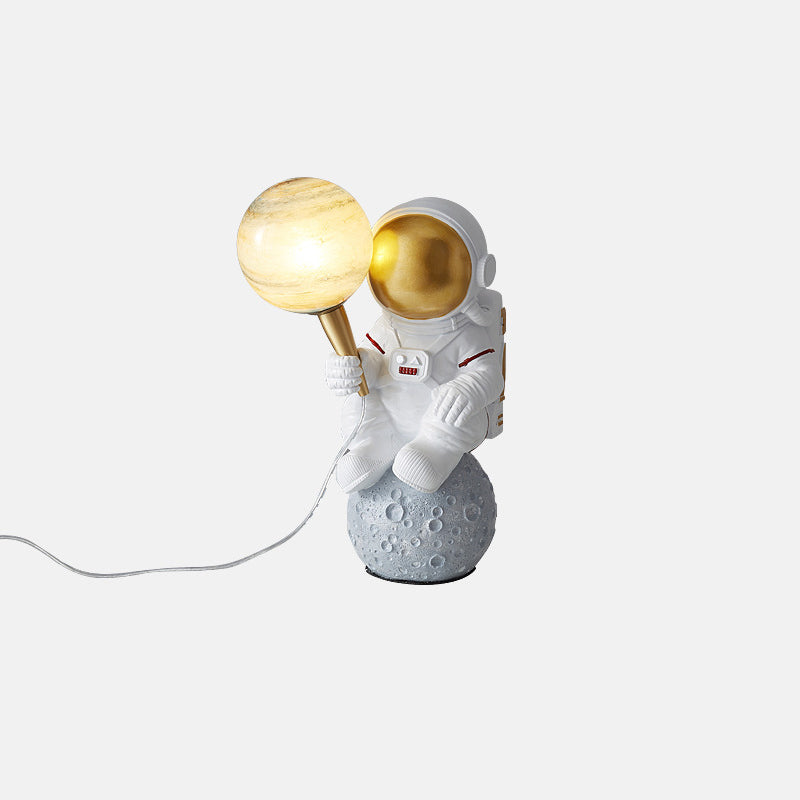 Childrens 1-Light Night Lamp Spaceman and Planet Table Light with Glass Shade