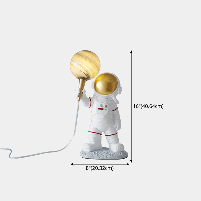 Childrens 1-Light Night Lamp Spaceman and Planet Table Light with Glass Shade
