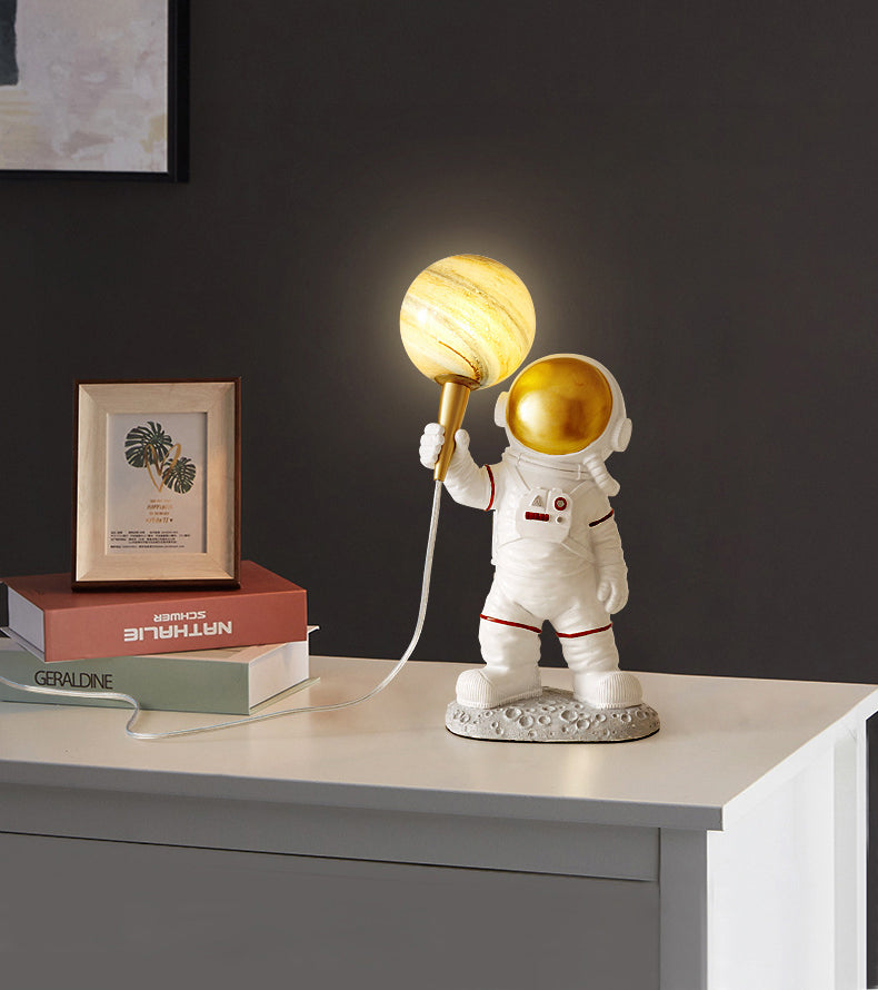 Childrens 1-Light Night Lamp Spaceman and Planet Table Light with Glass Shade