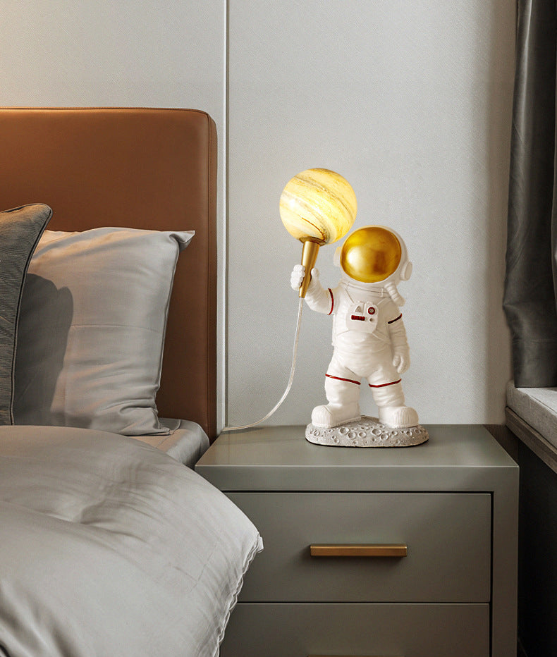 Childrens 1-Light Night Lamp Spaceman and Planet Table Light with Glass Shade