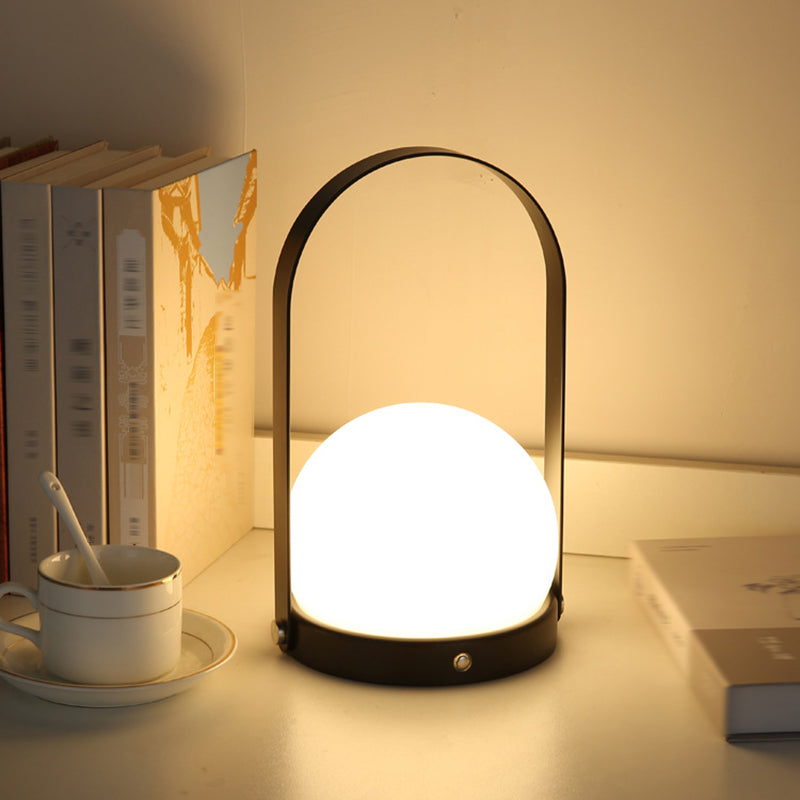 Globe White Glass Table Light Minimalist 1-Light Nightstand Lamp with Handle