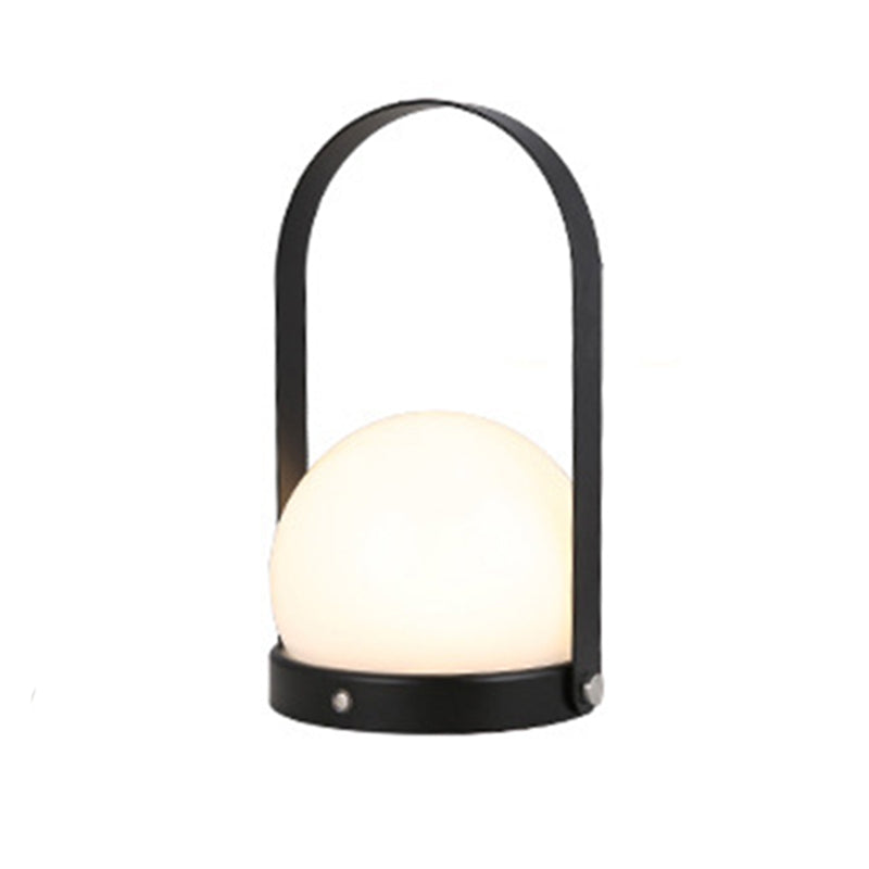 Globe White Glass Table Light Minimalist 1-Light Nightstand Lamp with Handle