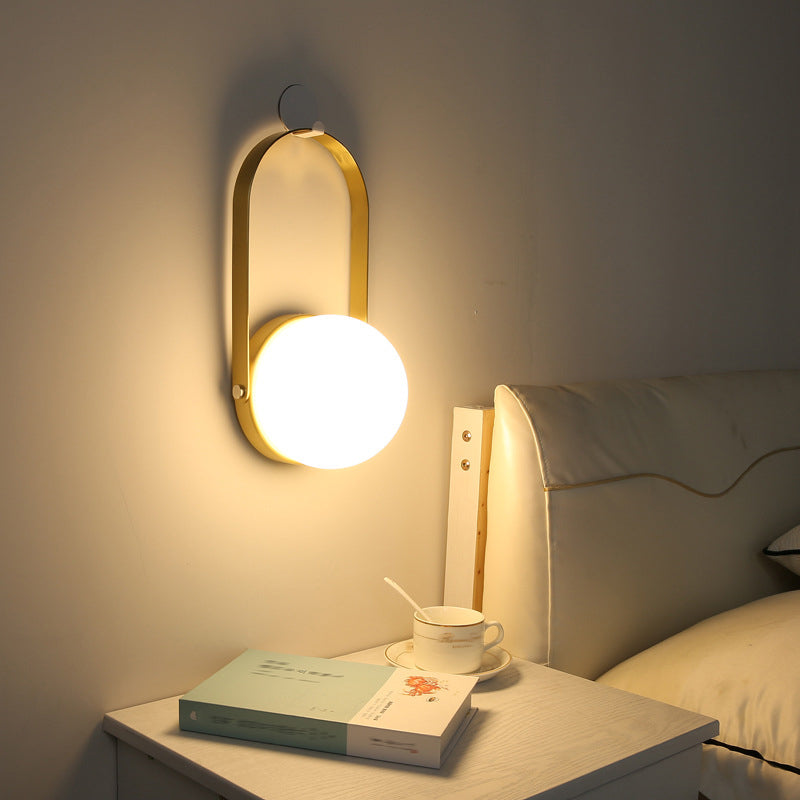 Globe White Glass Table Light Minimalist 1-Light Nightstand Lamp with Handle