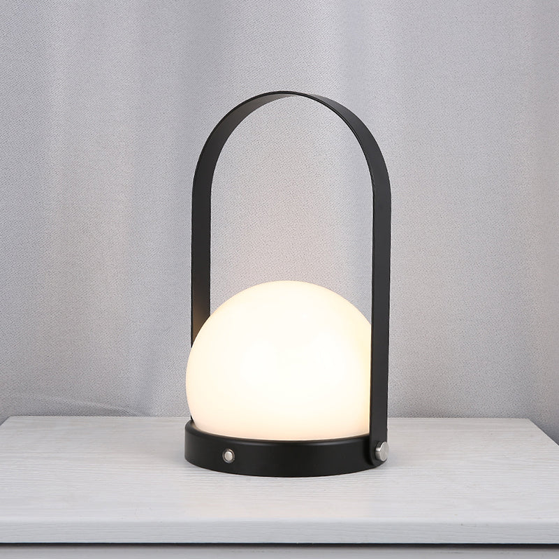 Globe White Glass Table Light Minimalist 1-Light Nightstand Lamp with Handle
