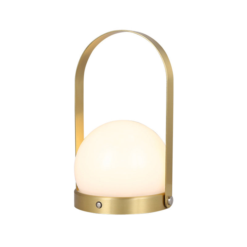 Globe White Glass Table Light Minimalist 1-Light Nightstand Lamp with Handle