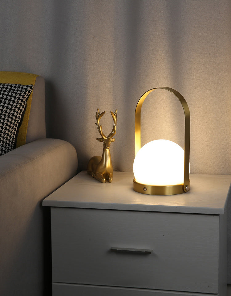 Globe White Glass Table Light Minimalist 1-Light Nightstand Lamp with Handle
