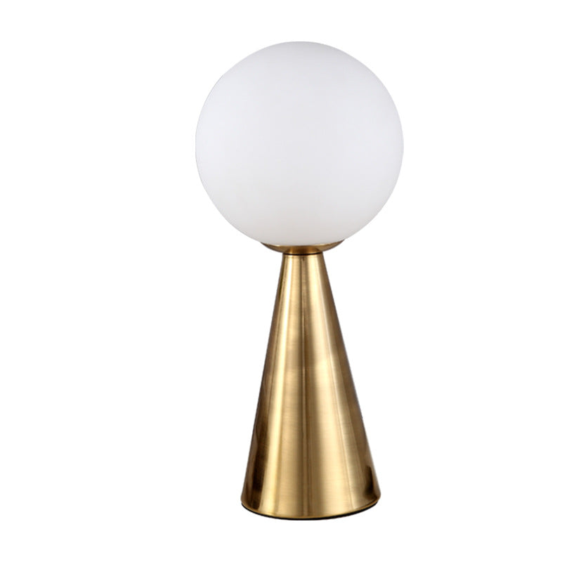Conical Table Lamp Postmodern 1-Light Metal Night Light with Ball White Glass Shade