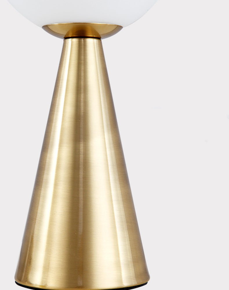 Conical Table Lamp Postmodern 1-Light Metal Night Light with Ball White Glass Shade