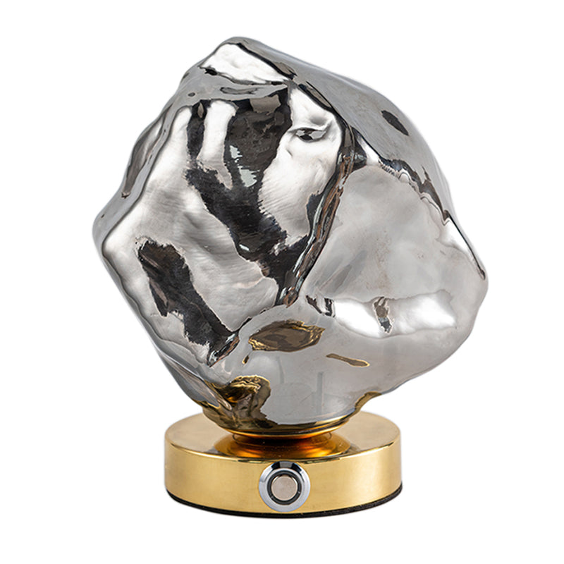 Lámpara de mesa de oro de 1 luces de color nocturna de vidrio en forma de piedra