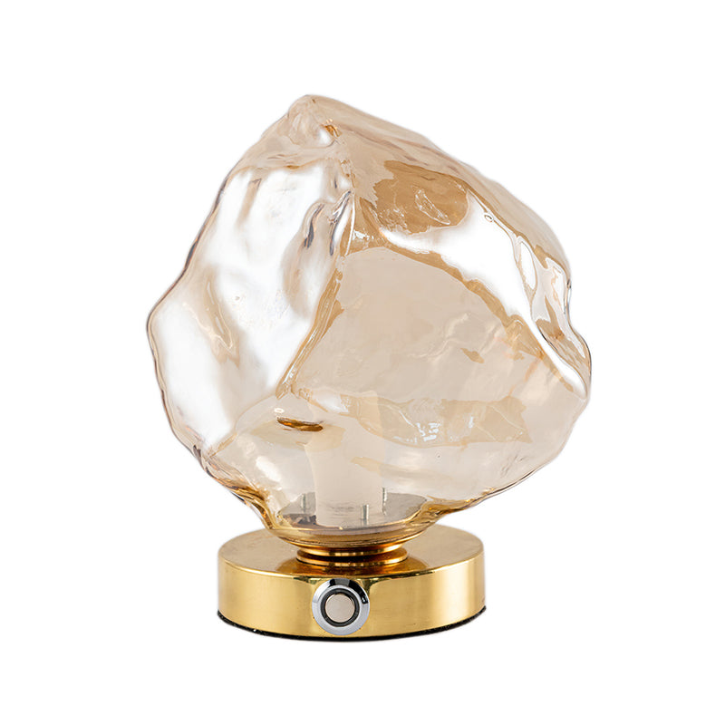 Lámpara de mesa de oro de 1 luces de color nocturna de vidrio en forma de piedra