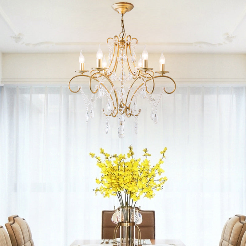 Chandelier de cuisine incurvée Éclairage rural cristal 6/8 lumières Gold suspendus suspendus