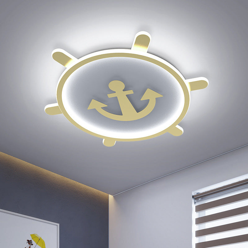 Gold Circular LED Ceiling Light in Kids Creative Style Aluminium Flush Mount with Acrylic Shade
