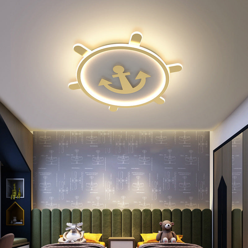 Gold Circular LED Ceiling Light in Kids Creative Style Aluminium Flush Mount with Acrylic Shade