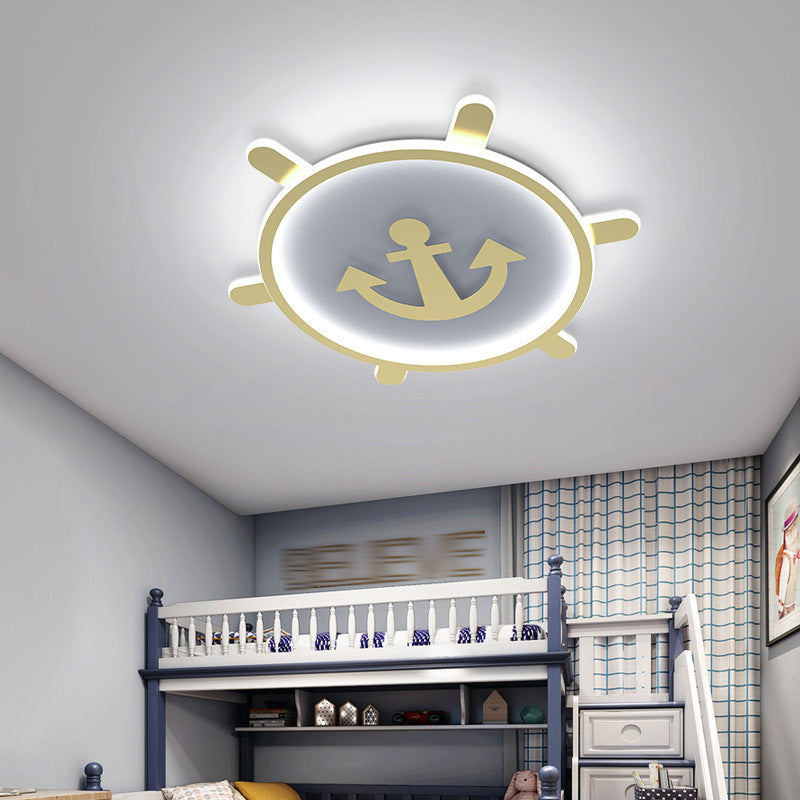 Gold Circular LED Ceiling Light in Kids Creative Style Aluminium Flush Mount with Acrylic Shade
