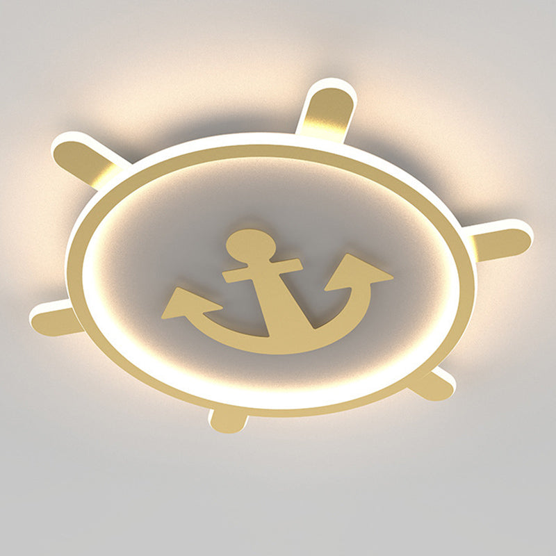 Gold Circular LED Ceiling Light in Kids Creative Style Aluminium Flush Mount with Acrylic Shade