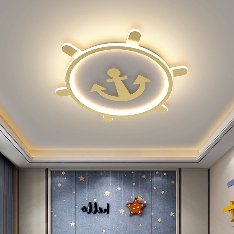 Gold Circular LED Ceiling Light in Kids Creative Style Aluminium Flush Mount with Acrylic Shade