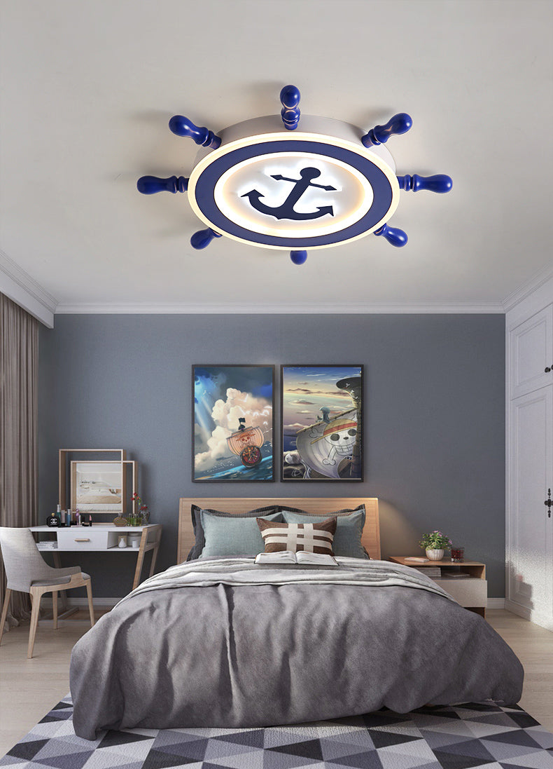 Bleu Rudder LED Ceiling Fixture in Kids Creative Style Wrought Iron Flush Mount with Acrylic Shade