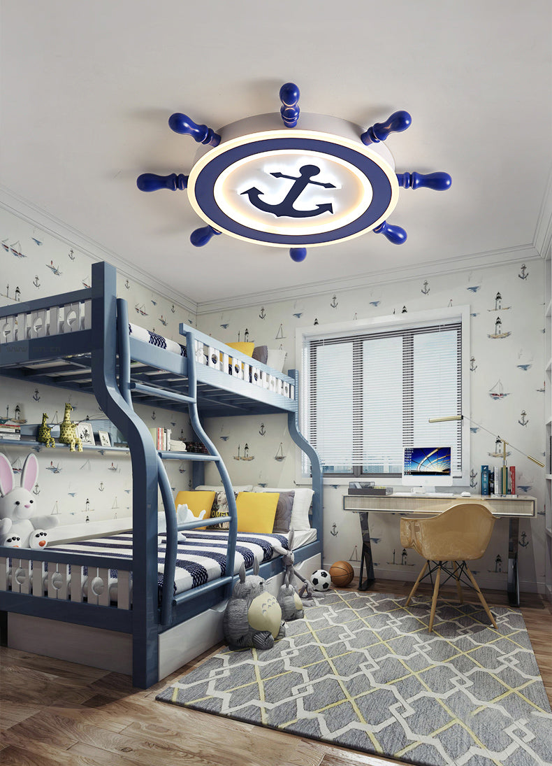 Bleu Rudder LED Ceiling Fixture in Kids Creative Style Wrought Iron Flush Mount with Acrylic Shade