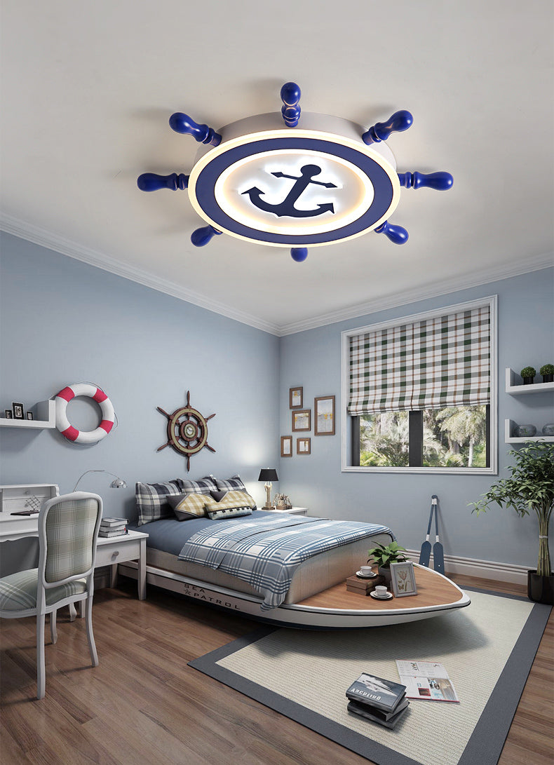 Bleu Rudder LED Ceiling Fixture in Kids Creative Style Wrought Iron Flush Mount with Acrylic Shade