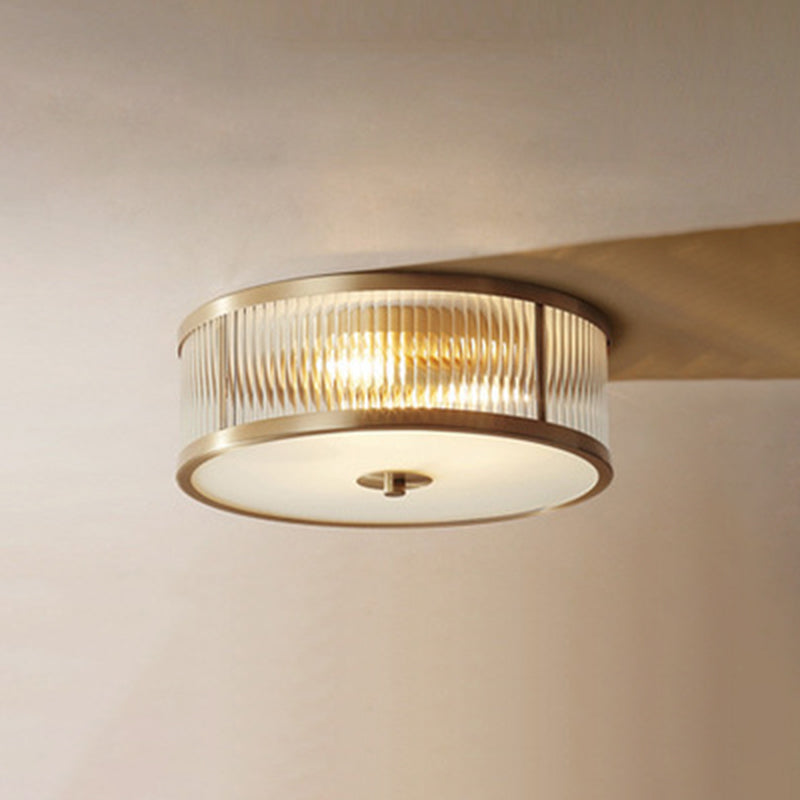 Colonical Artistic Circular Flush Mount Copper Indoor Ceiling Light with Glass Shade