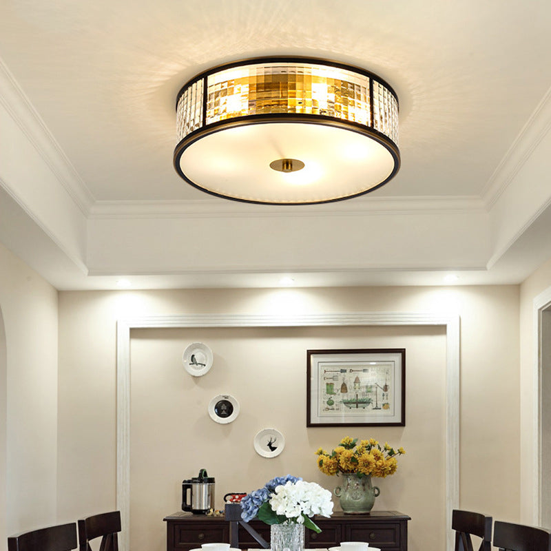 Colonical Artistic Circular Flush Mount Copper Indoor Ceiling Light with Glass Shade